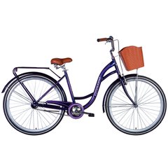Городской велосипед 28" Dorozhnik Aquamarine 2024, багажник, корзина, крылья, темно фиолетовый