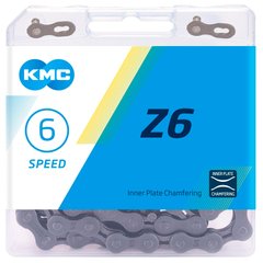 Велосипедная цепь KMC Z-6 6 скоростей 112 звеньев gray/gray с замком BOX