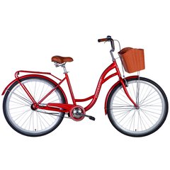 Міський велосипед 28" Dorozhnik Aquamarine 2024, багажник, кошик, крила, бордовий