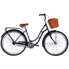 Городской велосипед 28" Dorozhnik Obsidian 2024, багажник, корзина, крылья, черный