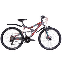 Горный велосипед 26" Discovery CANYON AM2 DD 17,5" 2022 темно-серый с красным и голубым