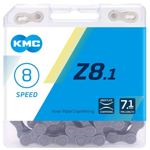 Велосипедная цепь KMC Z8,1, 114L, 8 speed, с замком, BOX gray/gray
