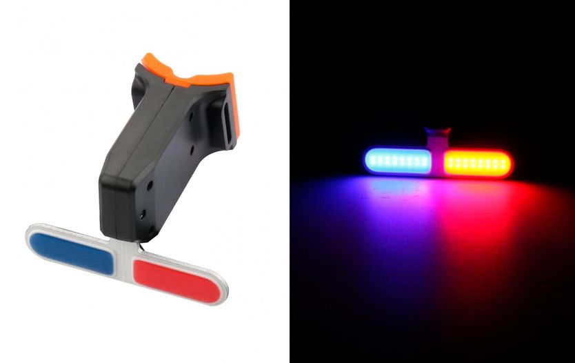 Велоліхтар габаритний задній Police BC-TL5454 LED, USB, червоно-синій