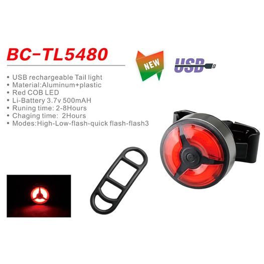 Велоліхтар габаритний задній круглий BC-TL5480 LED, USB червоний