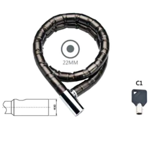 Велозамок Kands, трос, ключ, 22x1200 мм, чорний