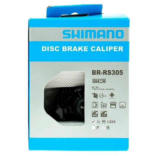 Дисковый тормоз Shimano BR-RS305-R, FLAT MOUNT механический задний, колодка L03A RESIN PAD(W/FIN)