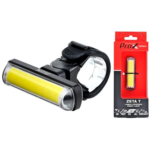 Передний фонарь для велосипеда ProX Zeta T Cob Led, 80 Lm, аккумулятор, алюминий/пластик, USB, черный