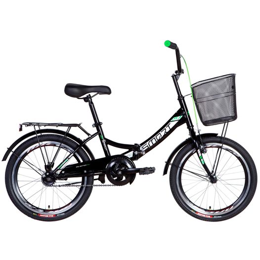 Складной велосипед 20" Formula SMART с корзиной 2021 черно-зеленый