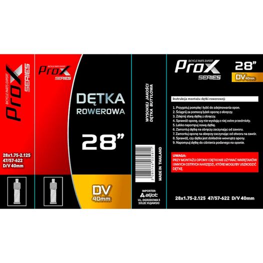 Велосипедна камера ProX 28" 1,75-2,125 47/57-622 DV (Велоніпель/Dunlop) 40 мм