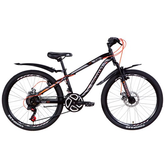 Подростковый велосипед 24" Discovery FLINT AM DD 2021 черно-серый с оранжевым