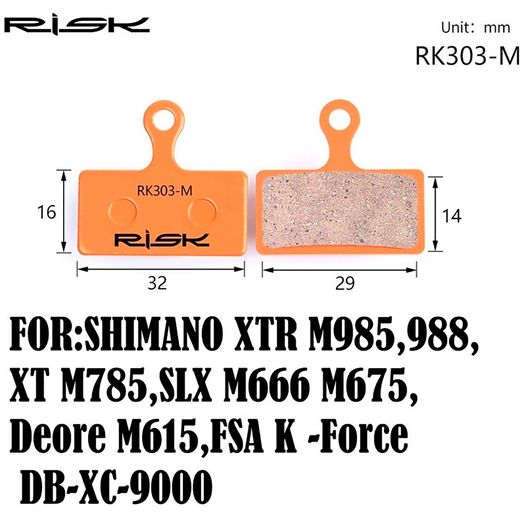 Тормозные колодки дисковые RISK RK303-S Shimano M985/988/785/666/675/615, FSA K-Force DB-XC-9000 полуметалл